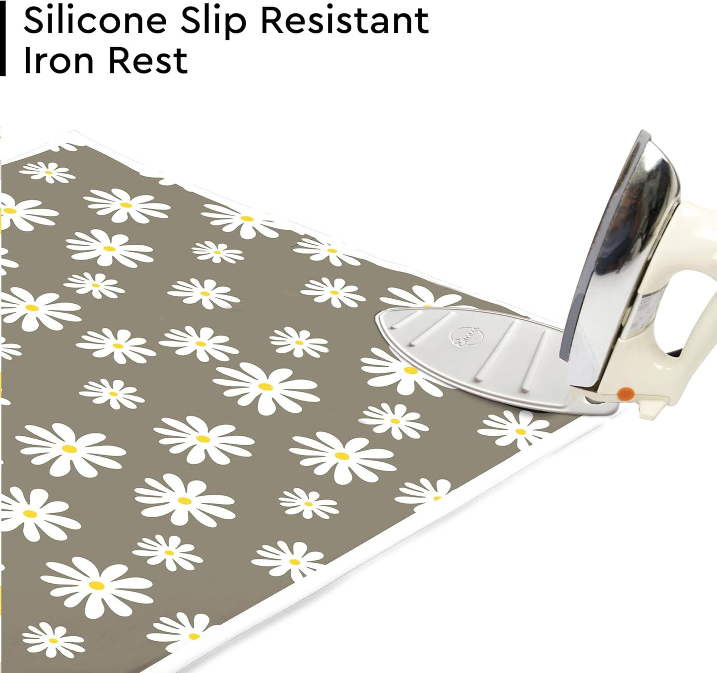 Encasa XO Ironing Mat/Pad (Large 48"x28") with 3mm Padding & Silicone Iron Rest for Steam Pressing on Tabletop or Bed - Heat Resistant, Portable, Quilting & Travel Blanket - Daisy Grey