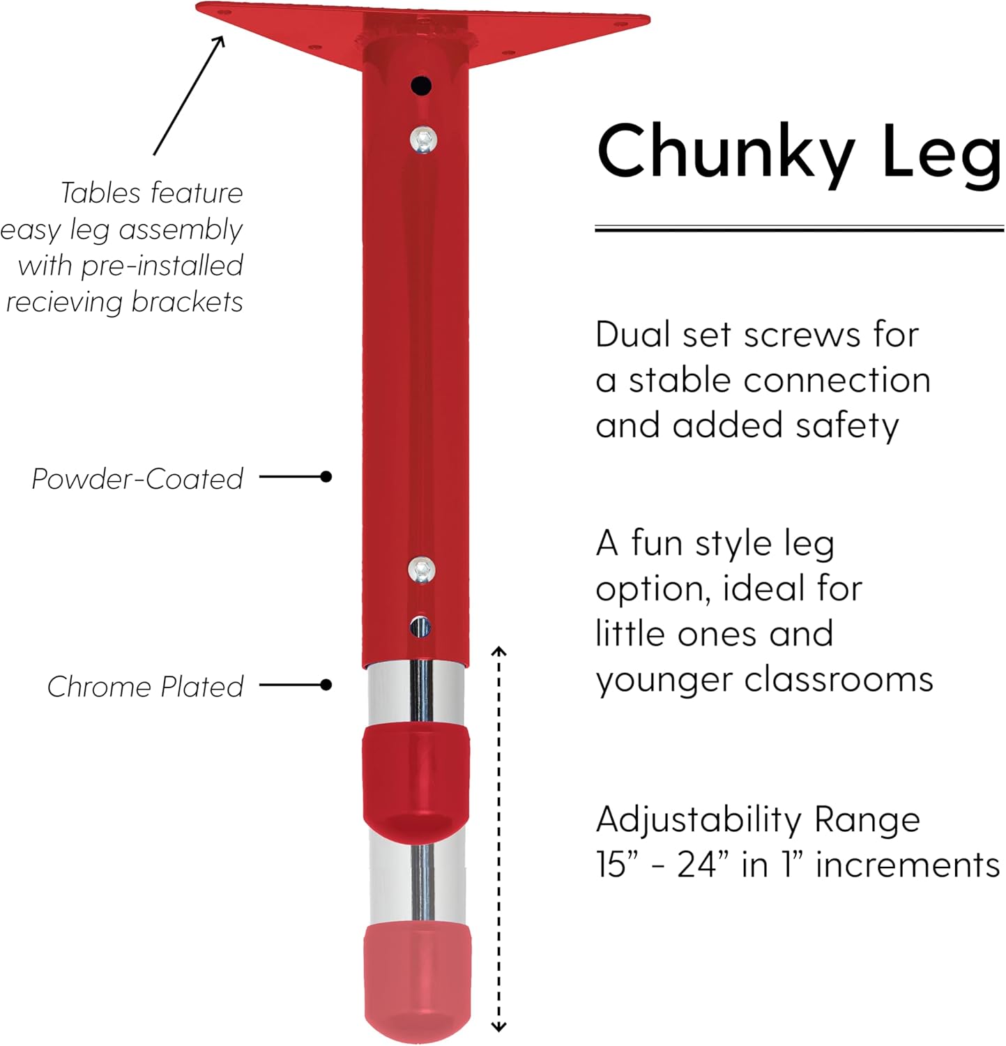 FDP Rectangle Activity School and Classroom Kids Table (24 x 60 inch), Chunky Toddler Legs, Adjustable Height 15-24 inches - Maple Top and Red Edge