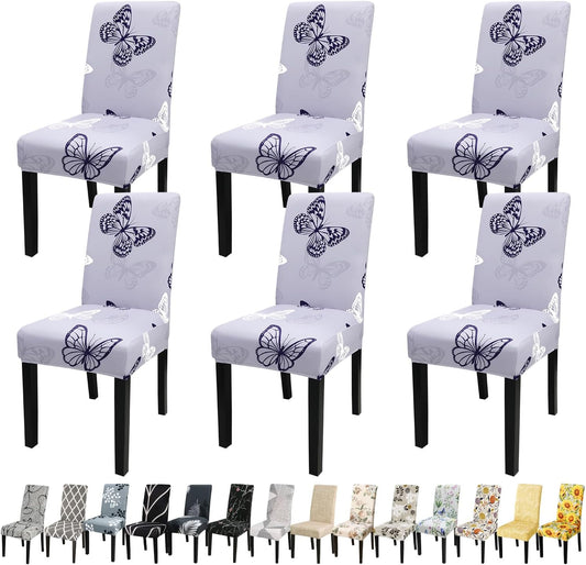 JQinHome Pattern Chair Covers for Dining Room Set of 6, High Stretch Removable Washable Parsons Chair Slipcover for Home Party Hotel Wedding Ceremony (Grey Butterfly,6PCS)