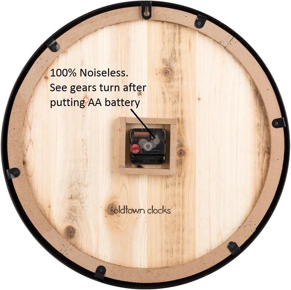 Oldtown Farmhouse Metal & Solid Wood Noiseless Wall Clock (Wood, 18-inch)