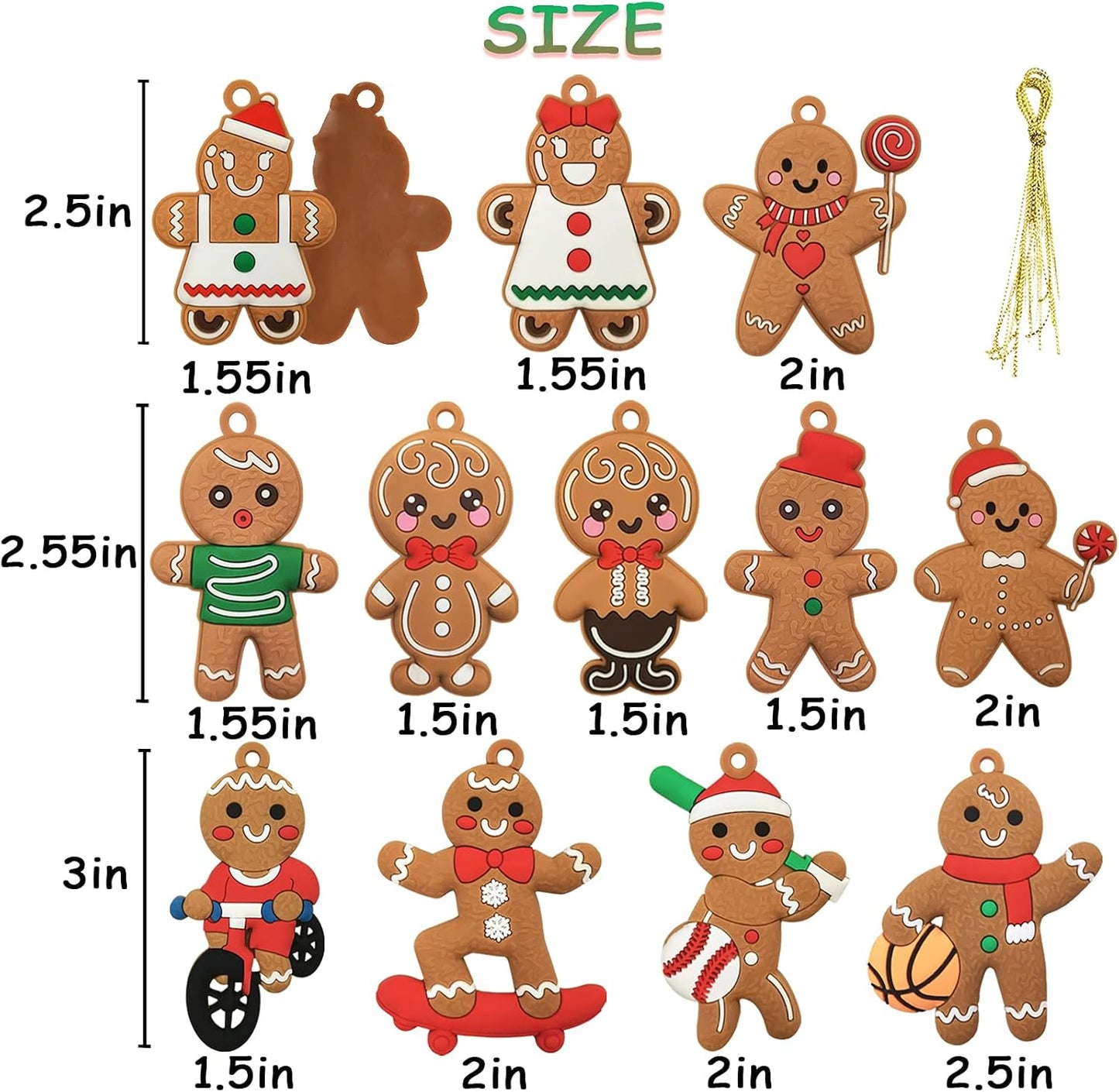 12pcs Christmas Gingerbread Man Ornaments for Christmas Tree Decorations Assorted Plastic Gingerbread Figurines Xmas Holiday Decorations 3 Inch Tall