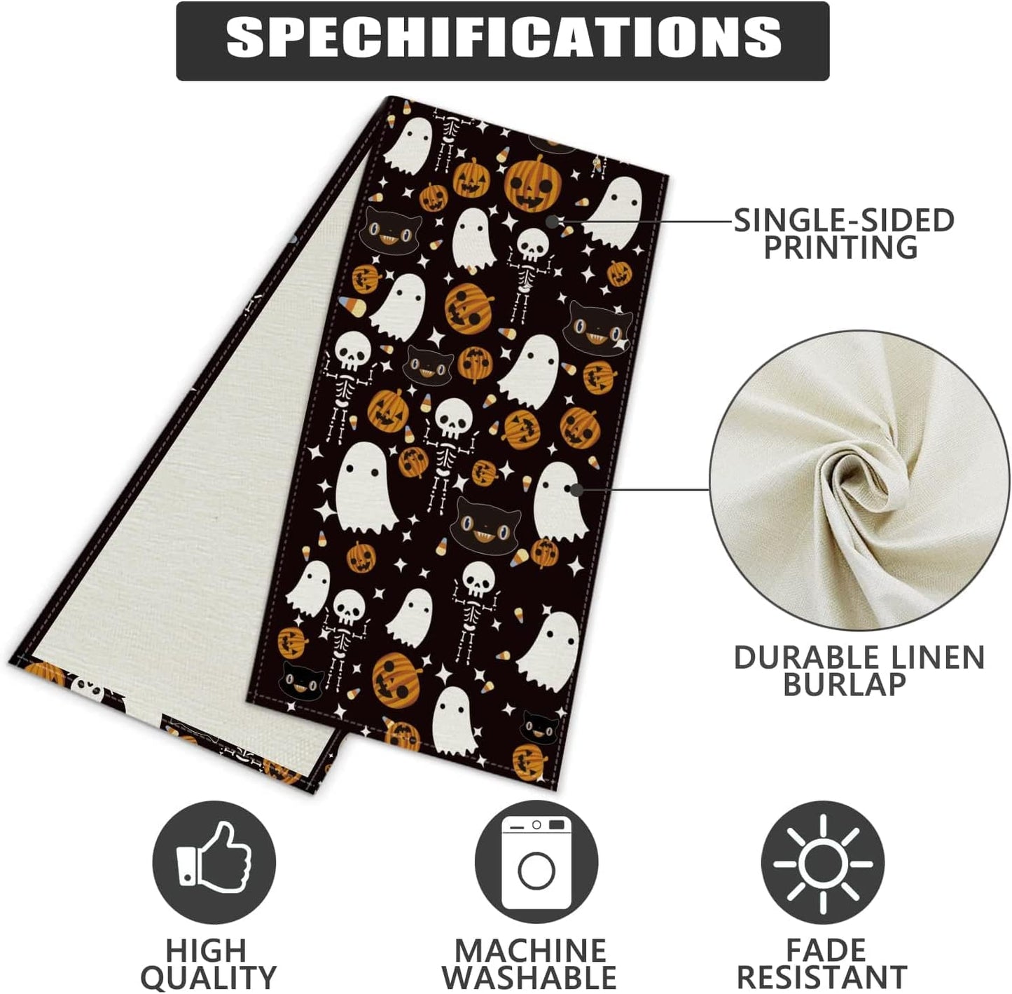 GAGEC Halloween Table Runner Black Cat Pumpkins Seasonal Kitchen Dining Table Home Outdoor Party Decorations (13'' x 48'')