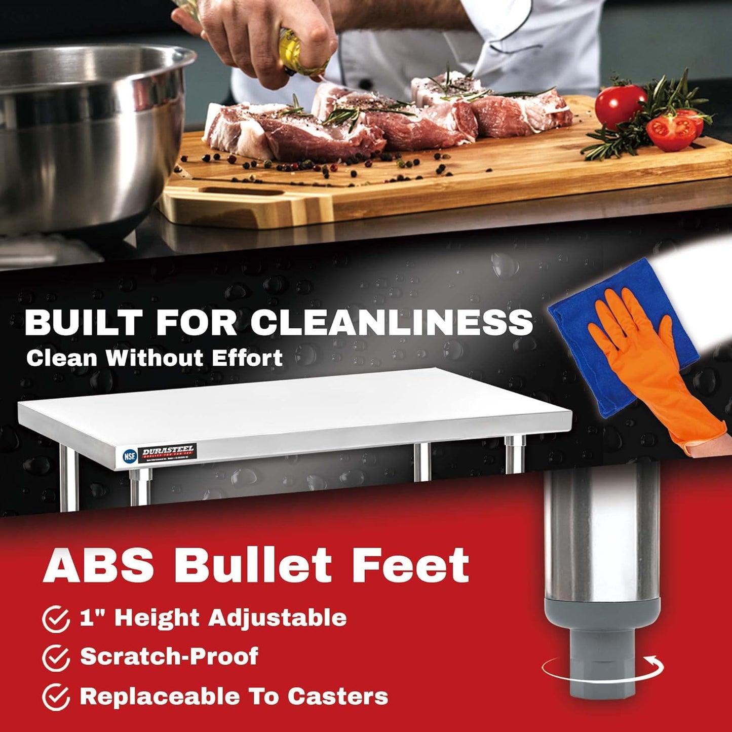 DuraSteel 24x36 Stainless Steel Work Table - NSF Commercial Prep Metal Table - Outdoor Pizza Oven Stand w/Under Shelf - Kitchen Island Laundry Utility Garage Microwave Stand Large Rolling Storage Cart