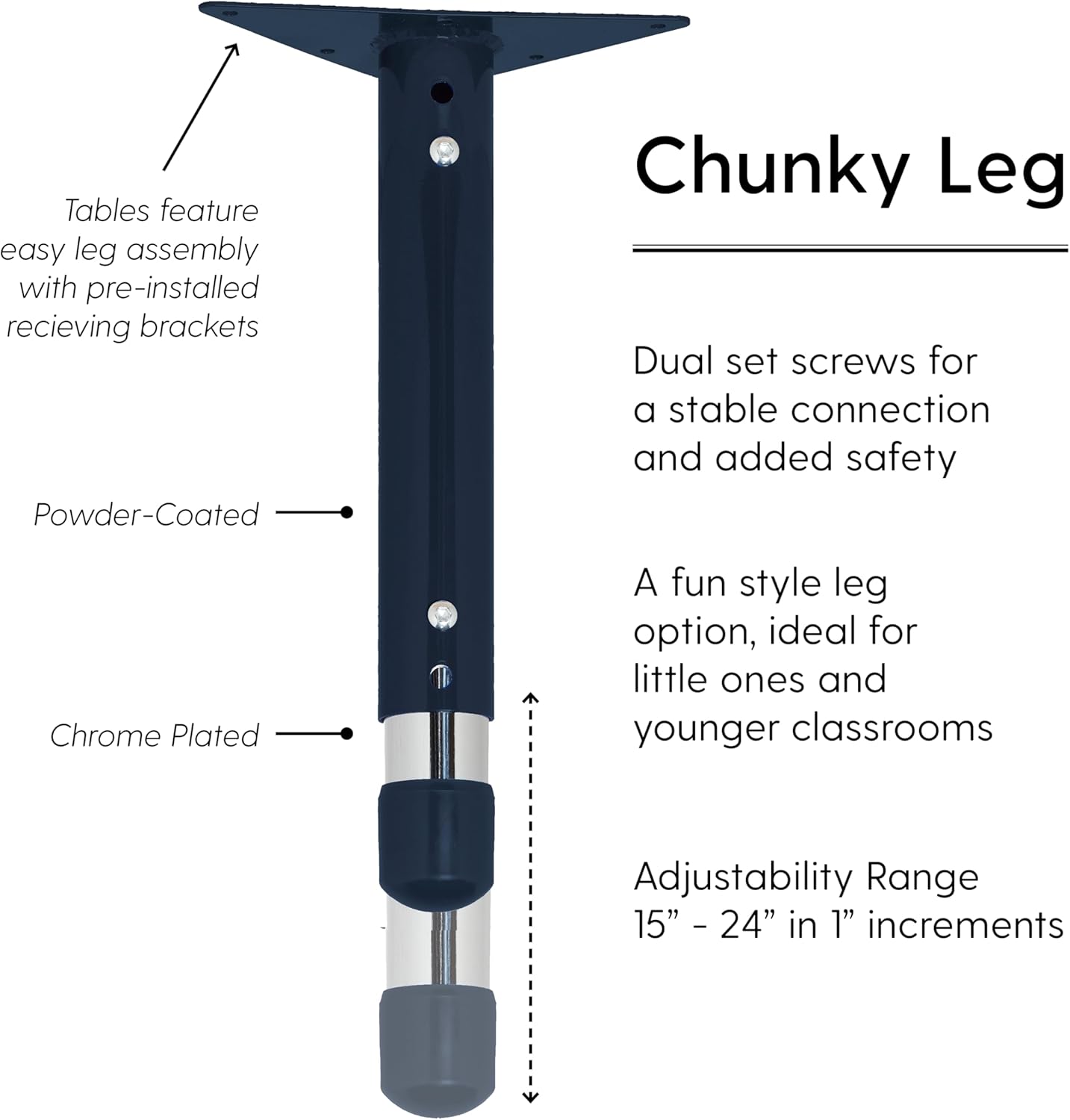 FDP Rectangle Activity School and Classroom Kids Table (24 x 36 inch), Chunky Toddler Leg, Adjustable Height 15-24 inches - Gray Top and Navy Edge