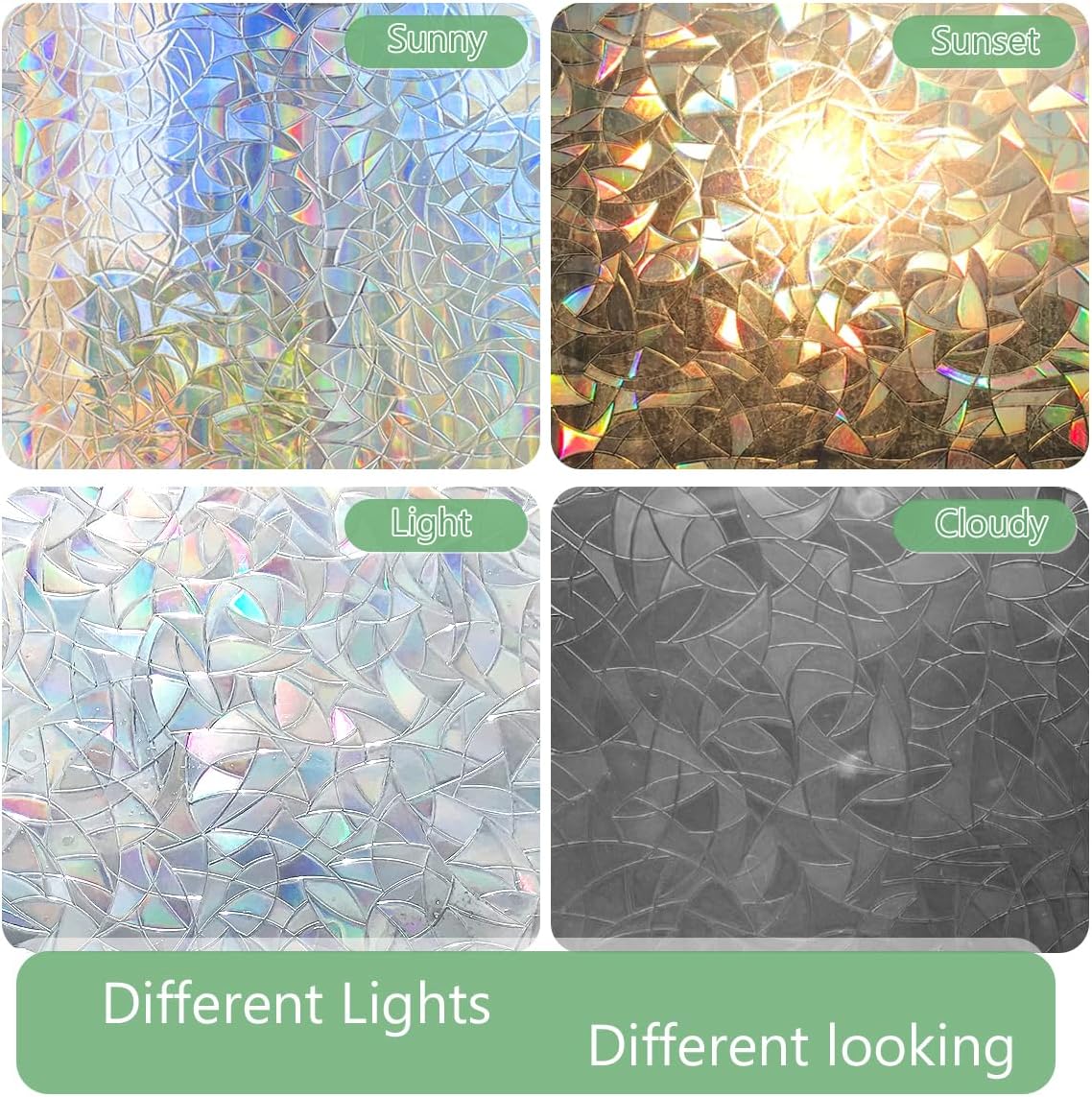 HIDBEA Window Privacy Film Static Clings, Rainbow Window Film, 3D Decals Non-Adhesive Window Vinyl Film for Home Door, 35.4 Inch × 6.5 Feet