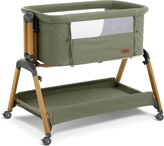 3 in 1 Baby Bassinet, Rocking Bassinets with Comfy Mattress and Wheels, Adjustable Height Bassinet Bedside Sleeper, Easy Folding Portable Crib for Newborn (Green)