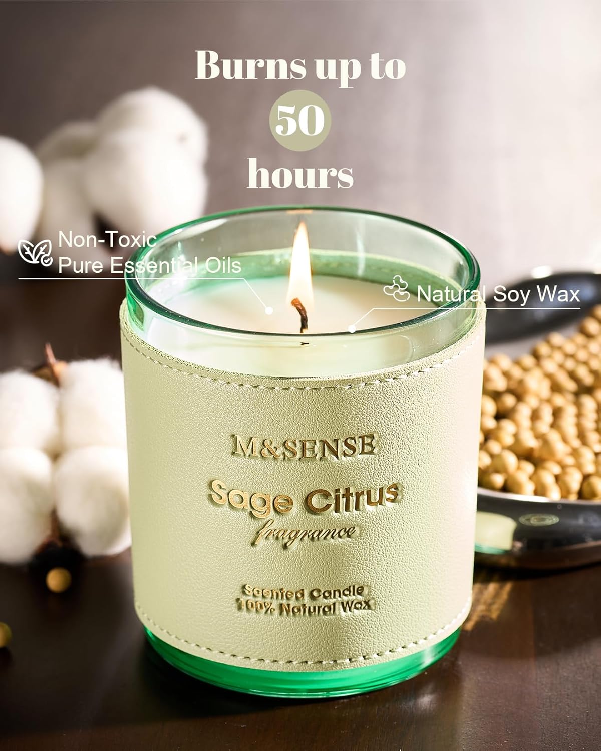 M&SENSE Sage Citrus Scented Vegan Soy Candles,Naturally Scented, No Toxin 10oz 42-Hour Long Burning Time,Calming Relax Air Purifying Candles for Home Fragrance,Housewarming Gift for Women & Men