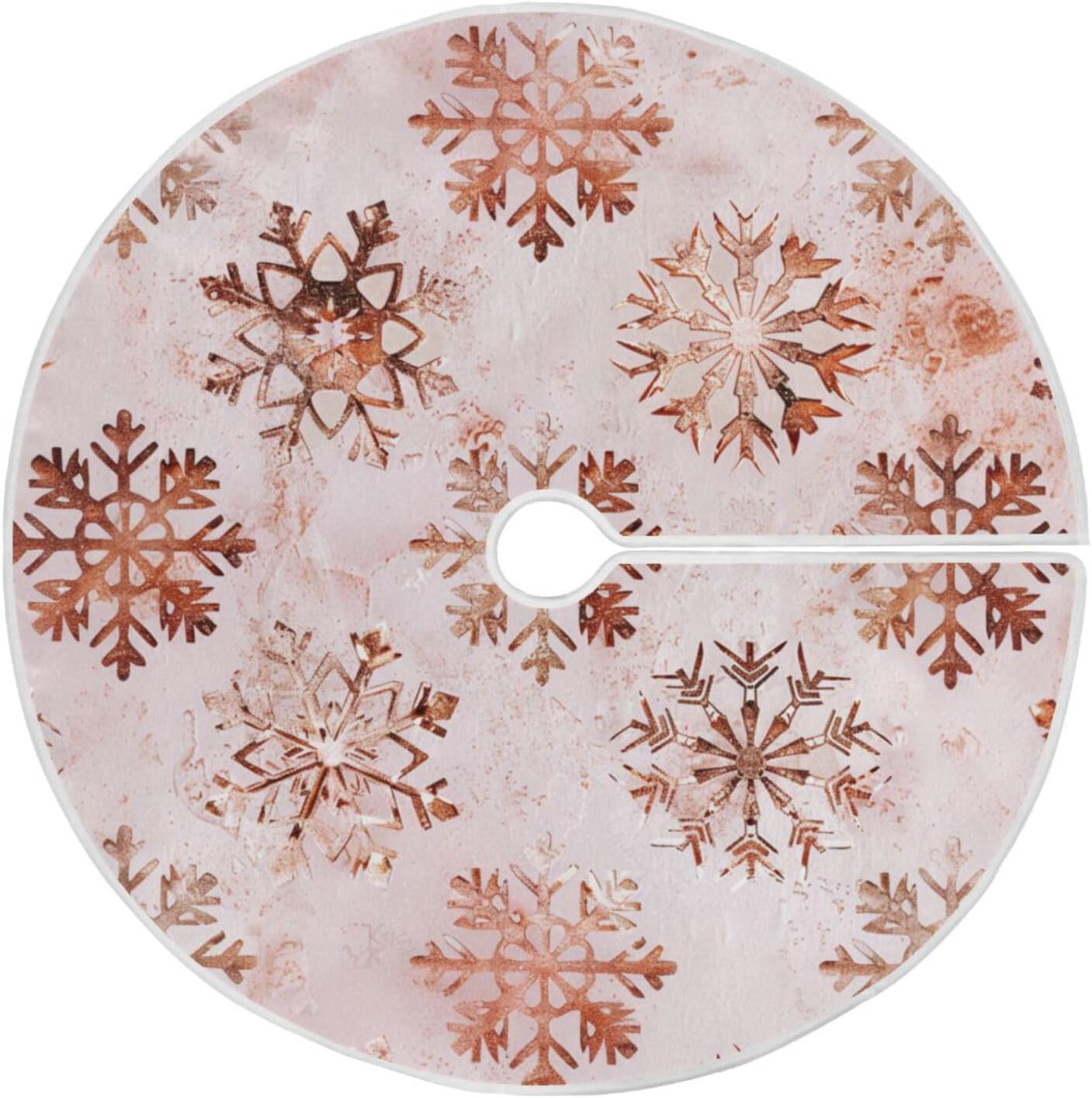 Christmas Tree Skirt, 48 Inch Rose Gold Snowflakes Pattern Xmas Tree Skirt for Christmas New Year Party Decorations Christmas Tree Mat