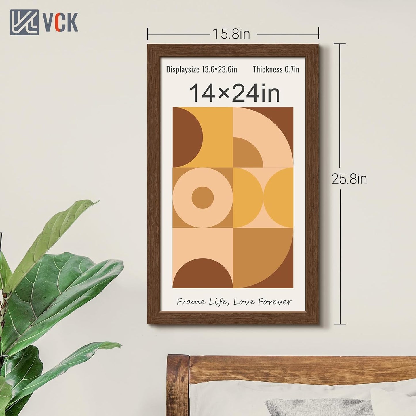 VCK 14x24 Frame Set of 3, Brown Wood Picture Frame with Exclusive Wood Grain, Wall Gallery Frame
