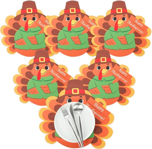 Remerry 6 Pcs Thanksgiving Leather Table Placemats Washable Turkey Table Mats Turkey Gobble Placemats Easy to Clean Thanksgiving Day Leather Place Mats for Fall Harvest Party Kitchen Dining Decoration