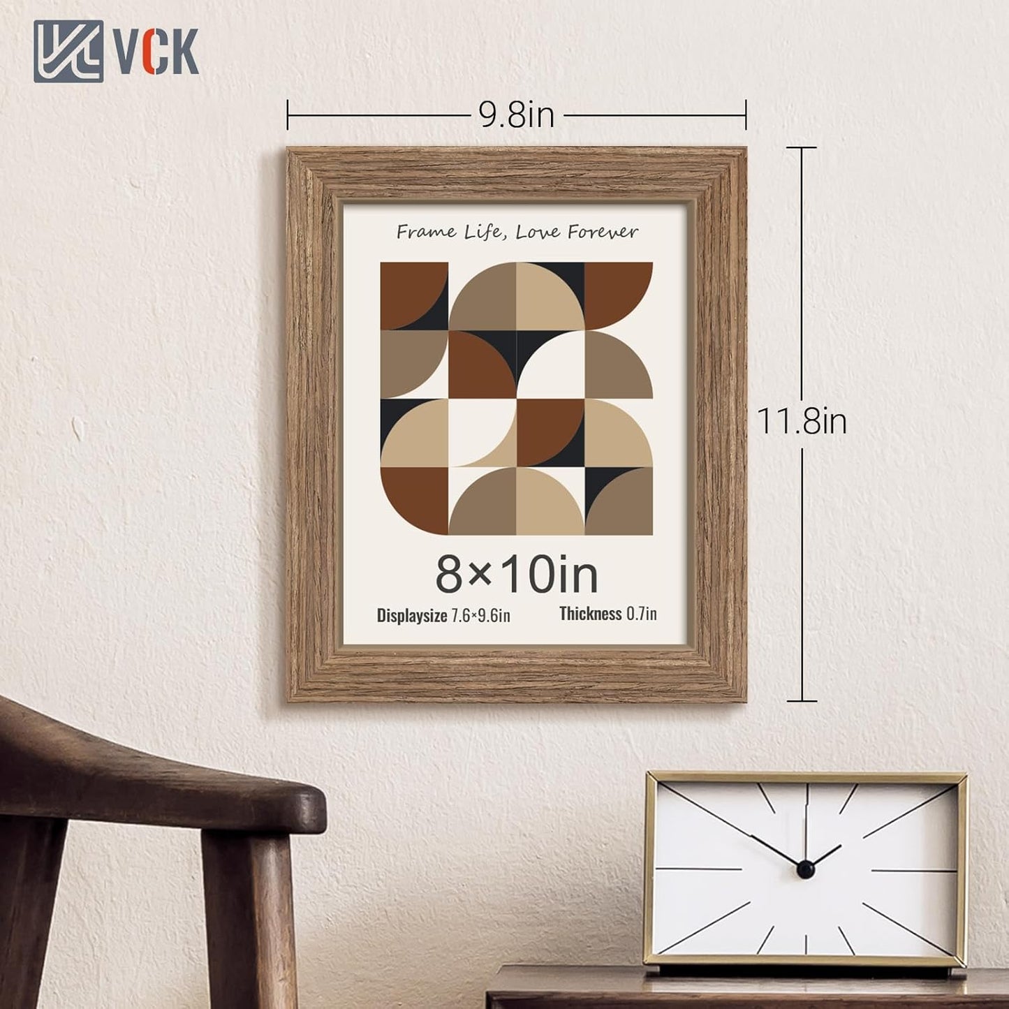 VCK 8x10 Picture Frame 3 Pack - Brown Walnut, Natural Textured Solid Wood Frame, Wall Gallery Frame