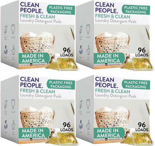 Clean People Laundry Detergent Pods - Recyclable Packaging, Hypoallergenic, Stain Fighting - Ultra Concentrated, Laundry Soap (384 Count, Fresh Scent)