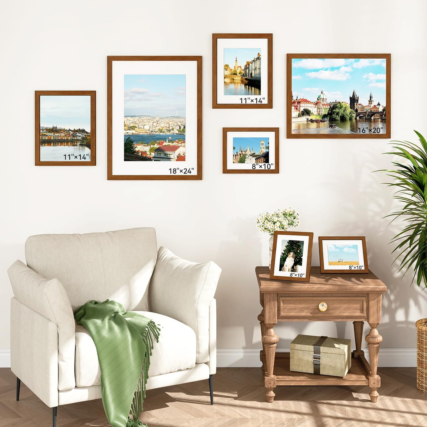 IBUYKE 11 x14 Picture Frame,Solid Oak Wood 11x14 Photo Frame with Mat to 8x10,11x14 Picture Frames With Tempered Glass,Wall Mount Display,Home Decor,Walnut Oak 14 x 11 Frame,UWPF1114H