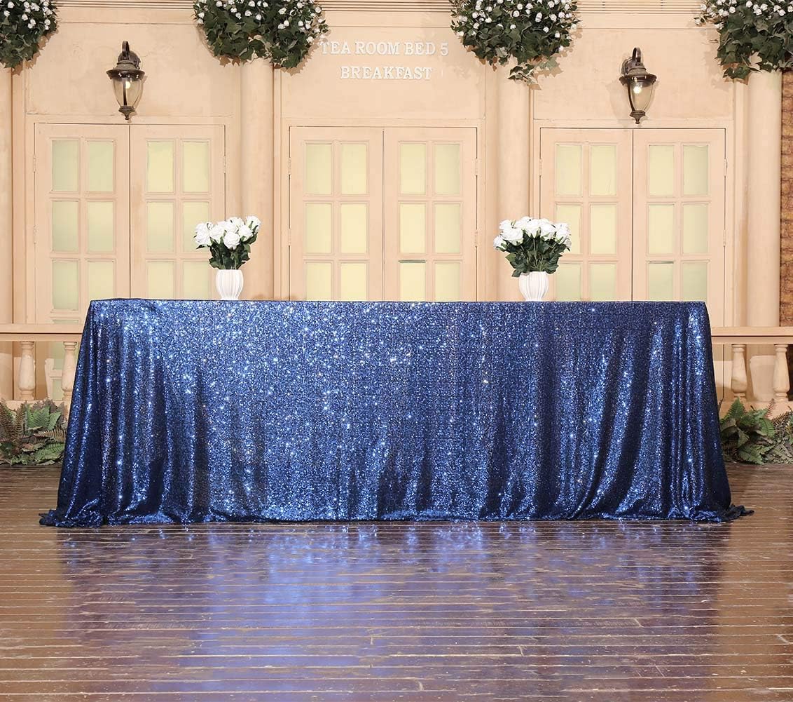 SquarePie Sequin Tablecloth Rectangular 90 x 132 Inch Navy Blue Bling Sparkly Table Linen for Wedding Party