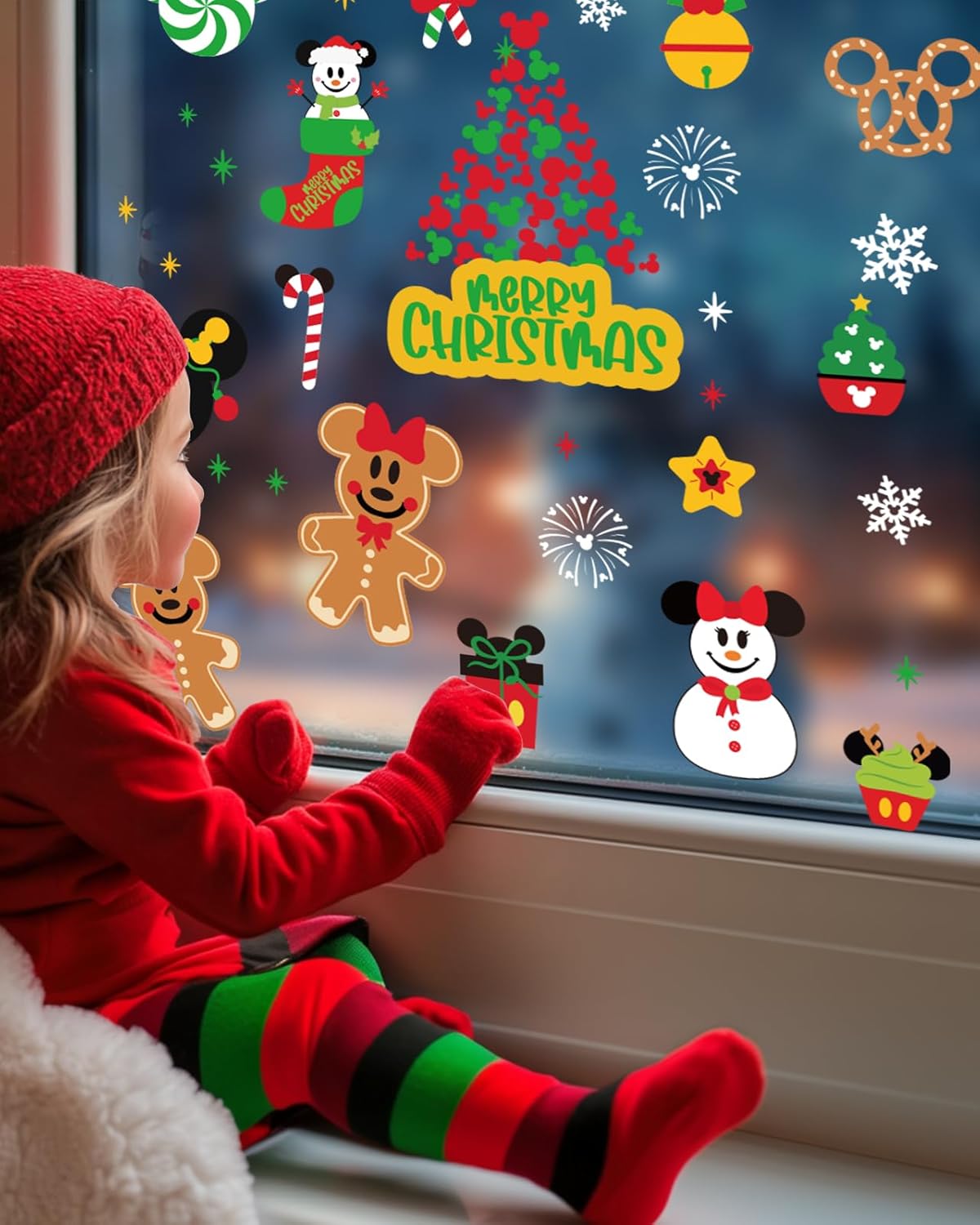 Christmas Window Clings Decorations - Cute Funny Double-Sided Static Stickers for Glass Windows and Doors, Perfect Decorations, with Castle Pattern, Reusable 9 Sheets