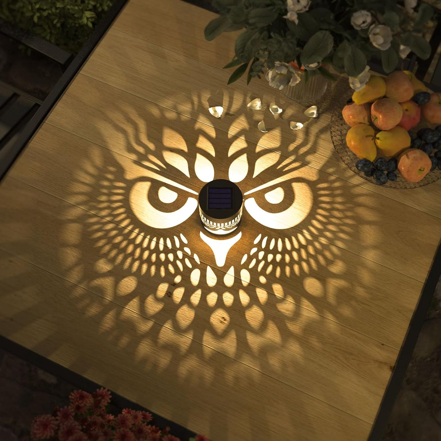 4 Pack Solar Fence Lights Metal Solar Powered Outdoor Wall Deck Step Lights Owl Theme Waterproof Fence Light for Garden Post Patio Backyard Yard Decor, Gardening Gifts for Women Mom Grandma