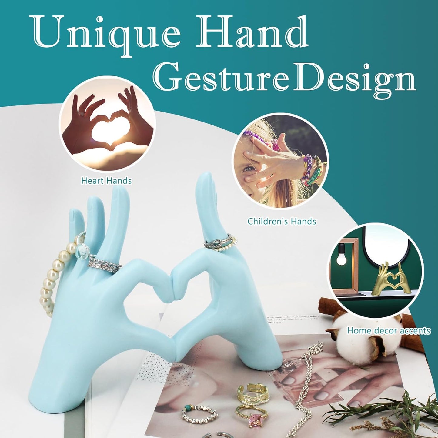 Accessoryway Blue Heart Hands Sculpture Decor - Valentines Day Decorations for Living Room, Bedroom, Office & Shelf Decor,Unique Heart Hands Ring Holder Display for Girls & Wedding Decorations
