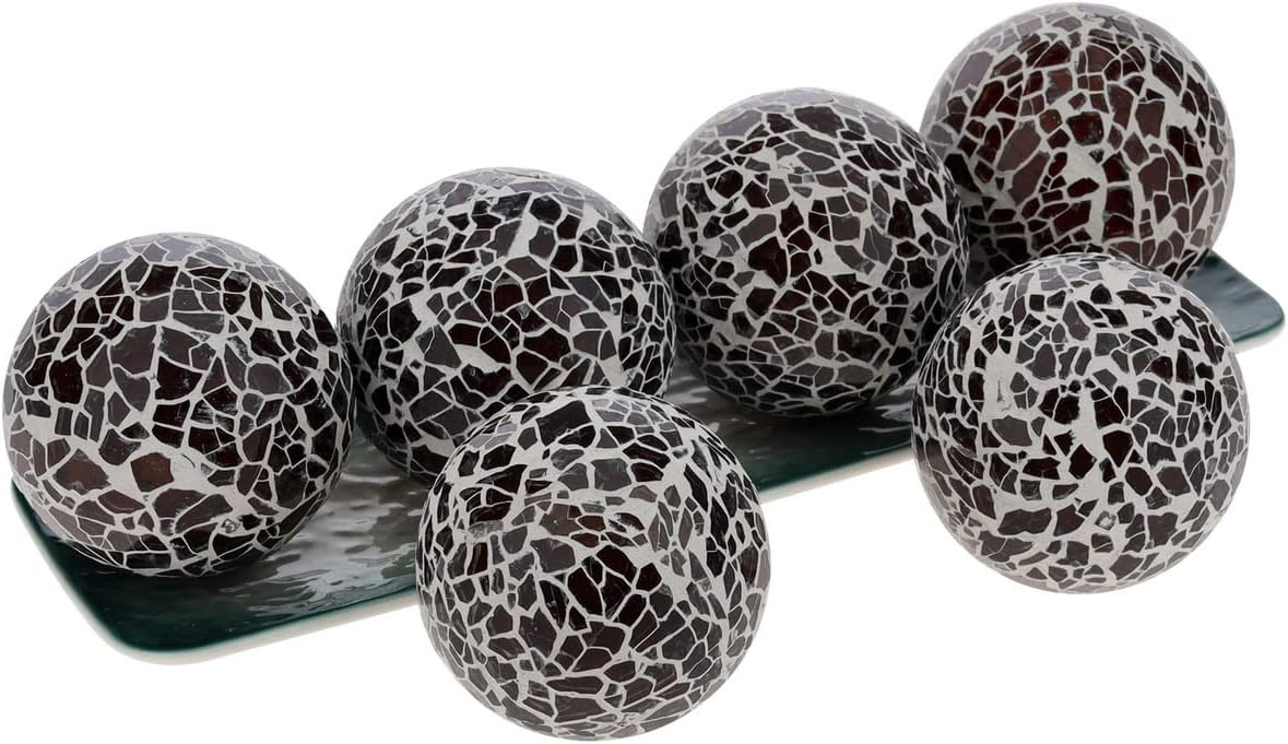 6 PCS 2.5inch Glass Mosaic Sphere Balls Round Christmas Table Bowls Vases Centerpieces Set Decorative Orbs Living Room Festival Table Party Wedding Dining Home Tray Solid