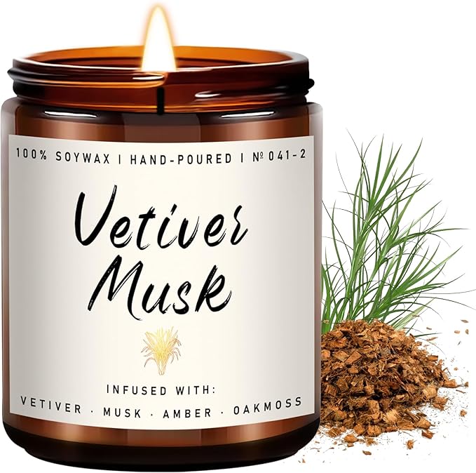 Auelife Scented Candle for Home | Vetiver Musk Candle | Aromatherapy Candles- Soy Candles for Home Scented, Gifts for Women Men, Vetiver Fragrance -7oz, Single-Wick Made with Soy Wax