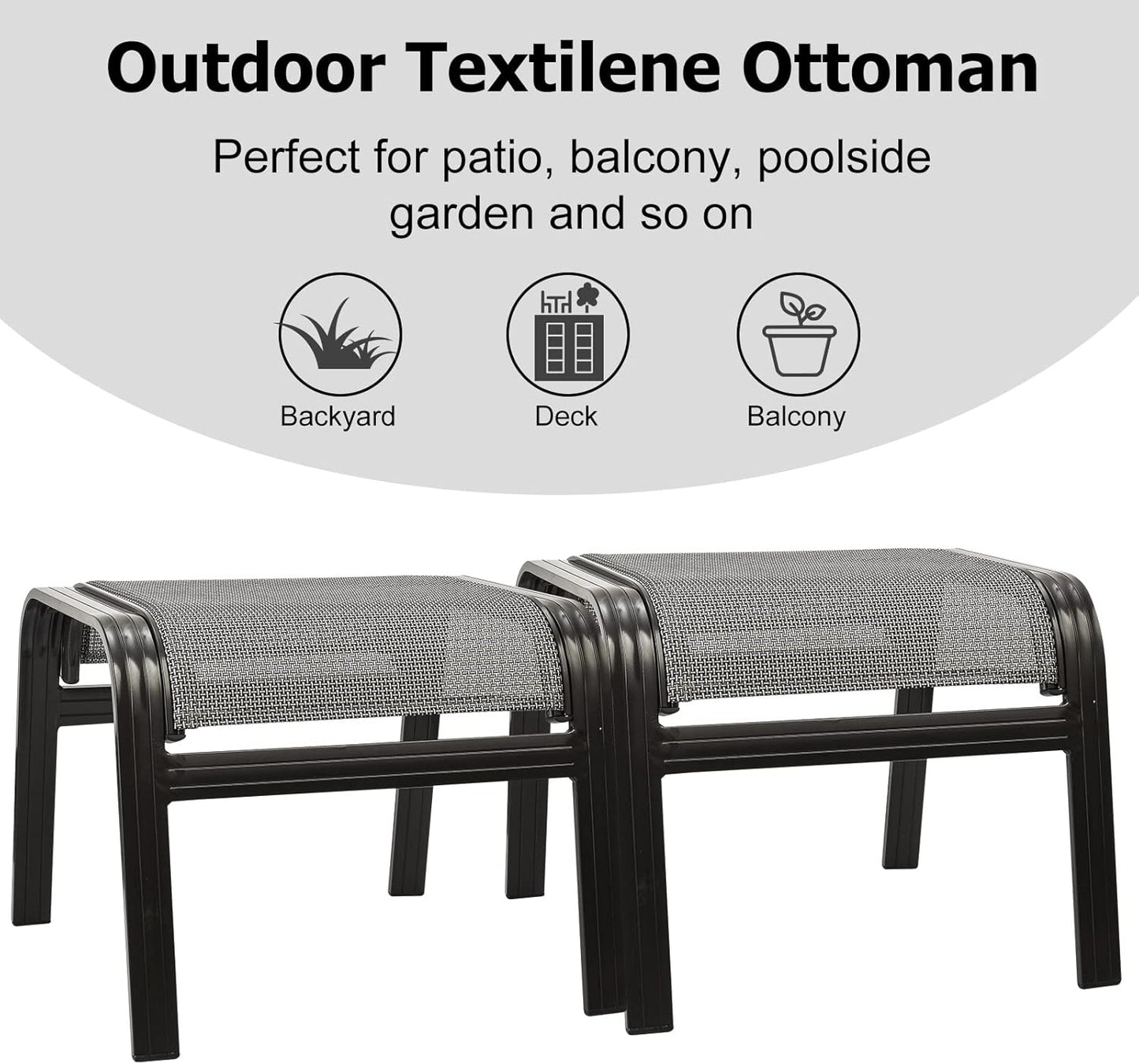Patio Ottomans Outdoor Foot Rest Aluminum Patio Footstool Samll Seat Wicker Furniture Patio Ottoman 2 Pieces Grey