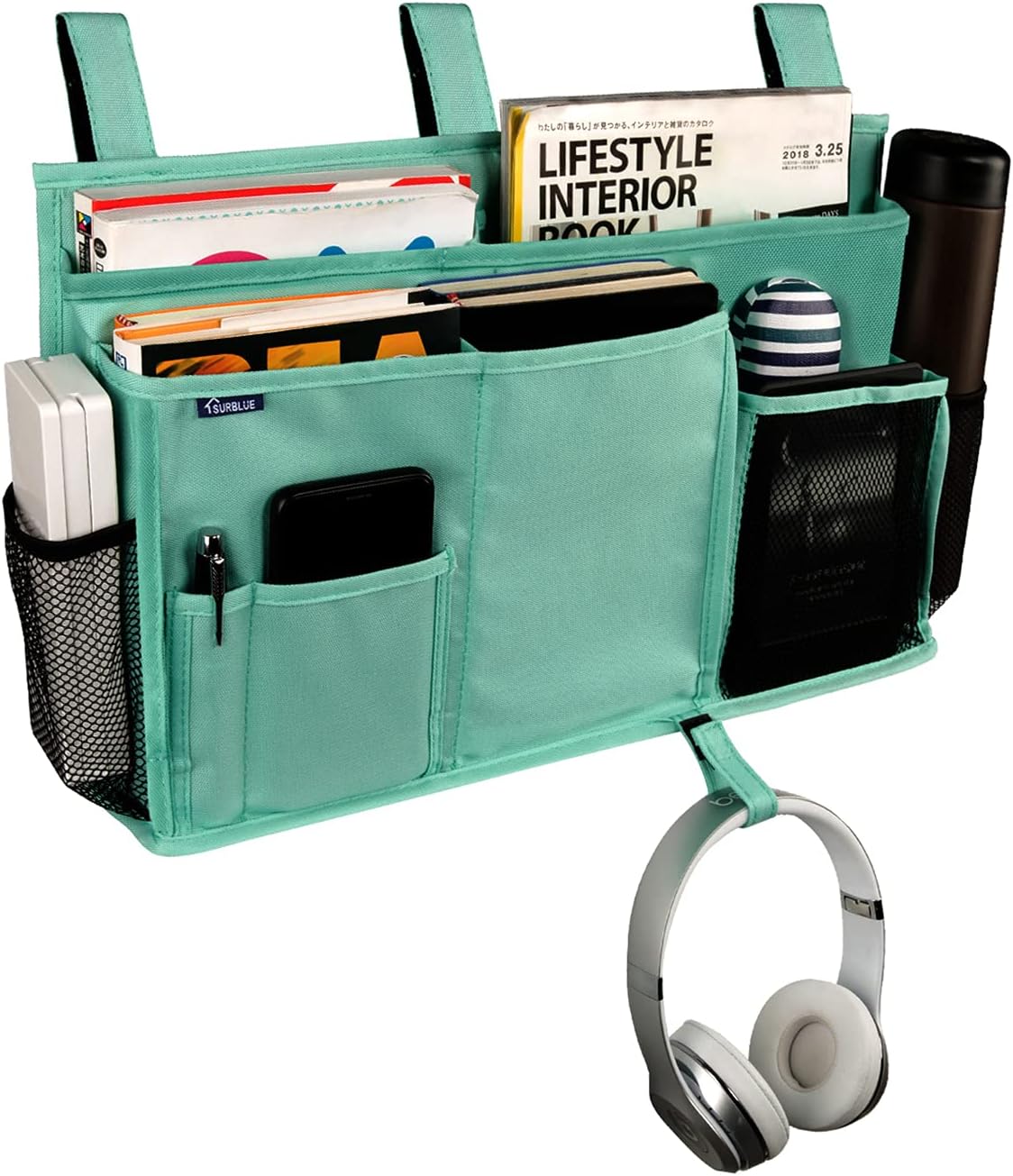 Surblue Caddy Hanging Organizer Bedside Storage Bag for Bunk and Hospital Beds, Green, L