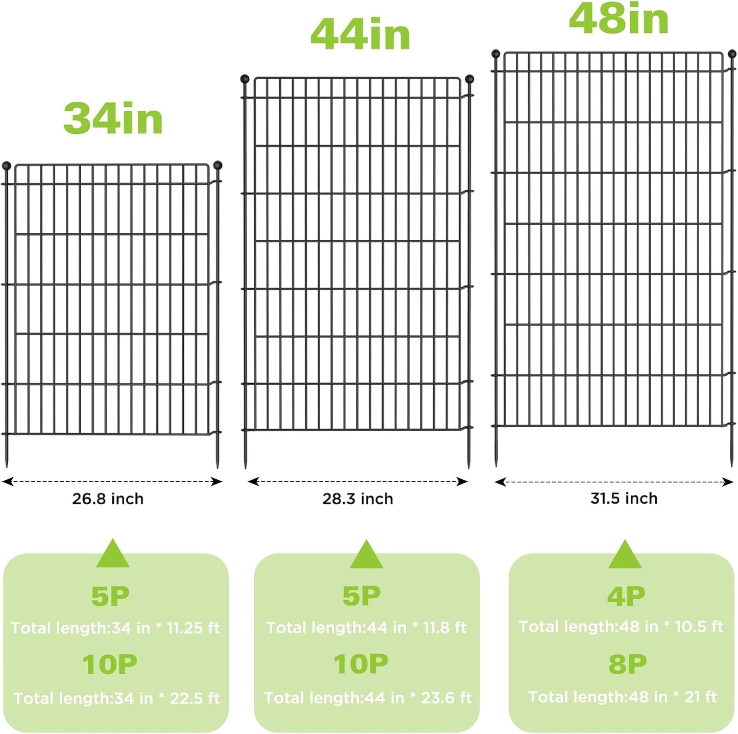 10 Panels No Dig Garden Fence with Gate, 44in(H) × 23.6ft(L) Decorative Metal Outdoor Dog Fence, Rustproof Pet Fencing for Yard, Patio, Flower Bed -Temporary Fencing| Easy to Install