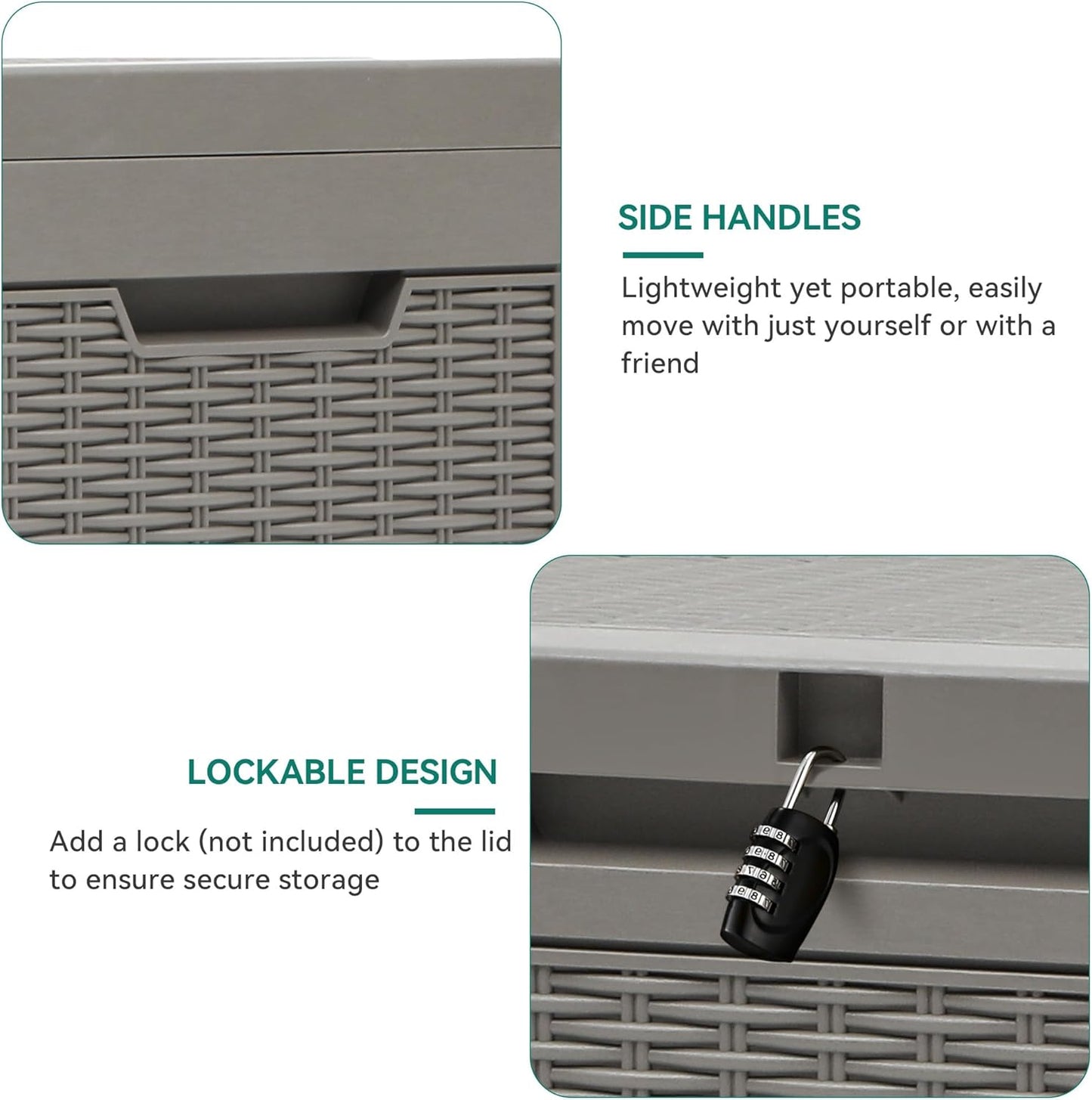 YITAHOME 60 Gallon Resin Deck Box, Weather Resistant Outdoor Rattan Storage Box, Lockable Indoor Outdoor Storage for Supplies and Essentials, Taupe