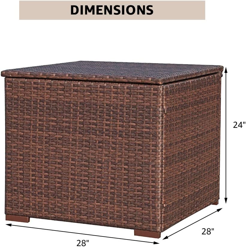 Super Patio Wicker Outdoor Patio Storage Box Waterproof, Rattan Storage Bin Deck Box for Cushions, Garden Tools, 88 Gallon, Brown