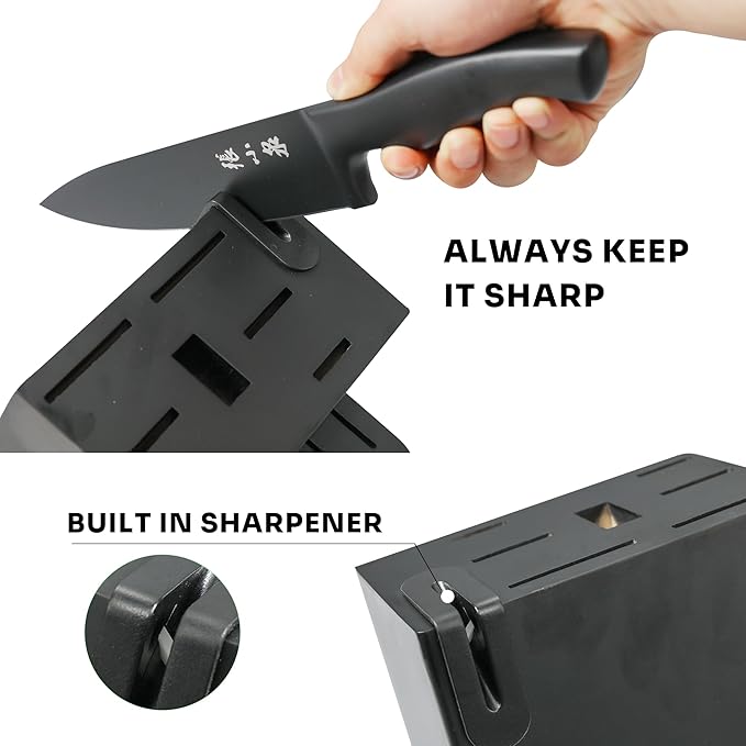 ZHANG XIAO QUAN SINCE 1628 15Pcs Knife Sets with Block, knife sets for kitchen with block High Carbon Stainless Steel Built-in Sharpener Dishwasher Safe(Black)