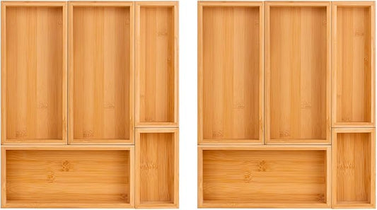 bamboo drawer organizer Set，expandable drawer dividers,wooden storage organizers,large trays for kitchen, bathroom,flatware,Tea Bag Organizer (2 X 5PCS Natural)