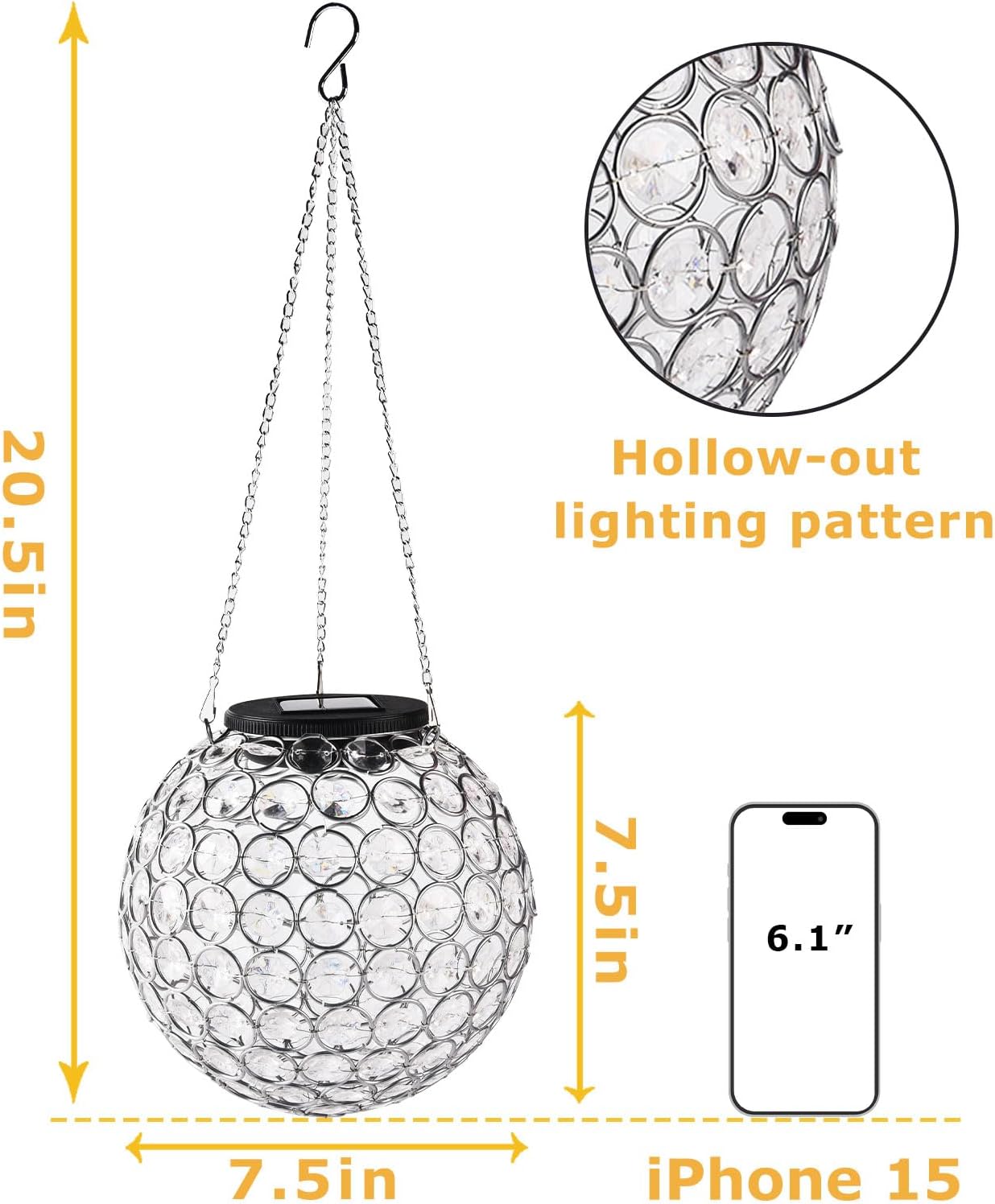 Solar Hanging Lantern Outdoor Lights, Dual LEDs Color Changing and Cool White Hanging Light Waterproof Crystal Globe Lamp Decoration in Garden, Pathway, Front Door - Clear