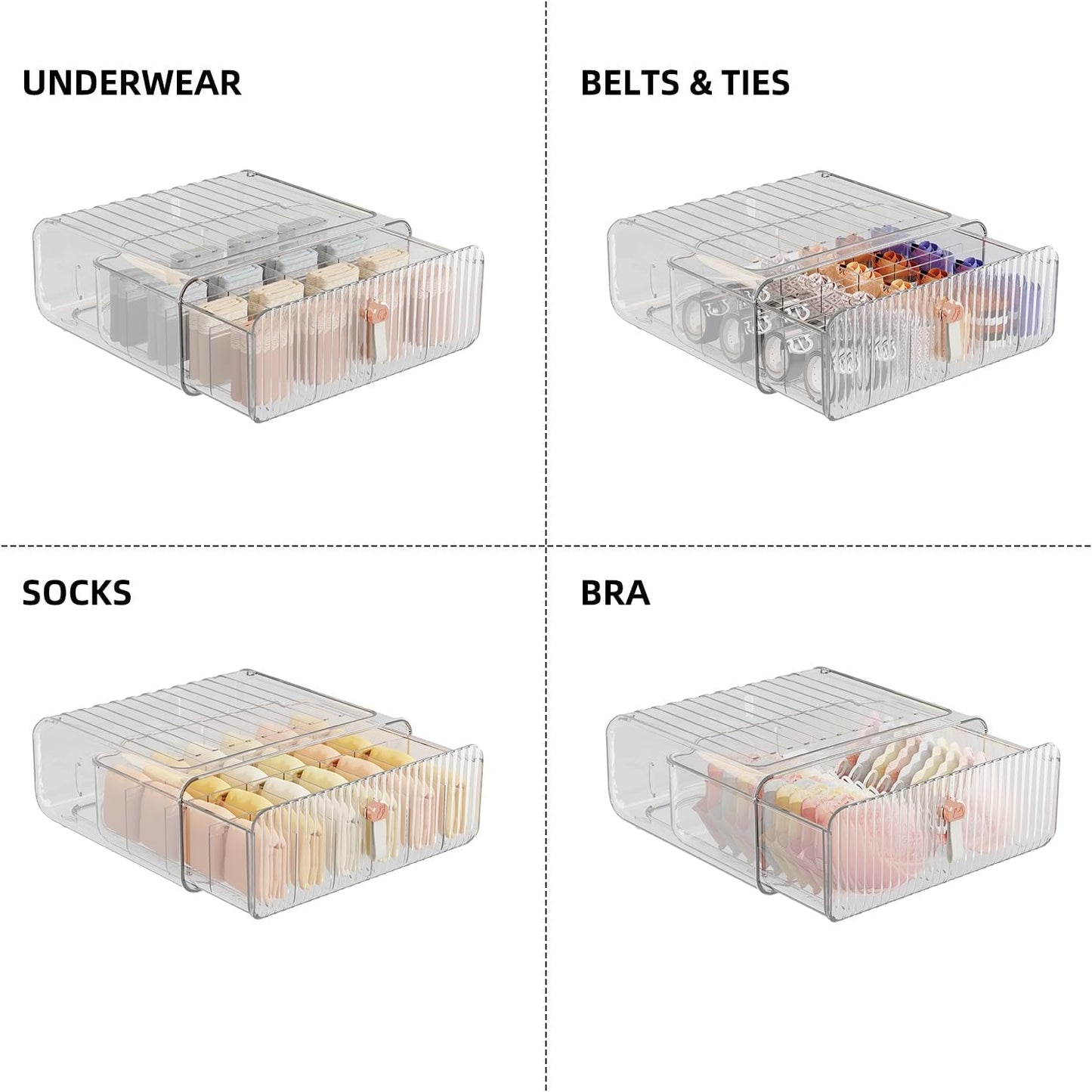 Socks Underwear Drawer Organizer Dividers, 16 Cell Stackable Closet Organizer, Plastic Underwear Drawer Storage for Clothing, Baby Clothes, Bra, Ties, Belts