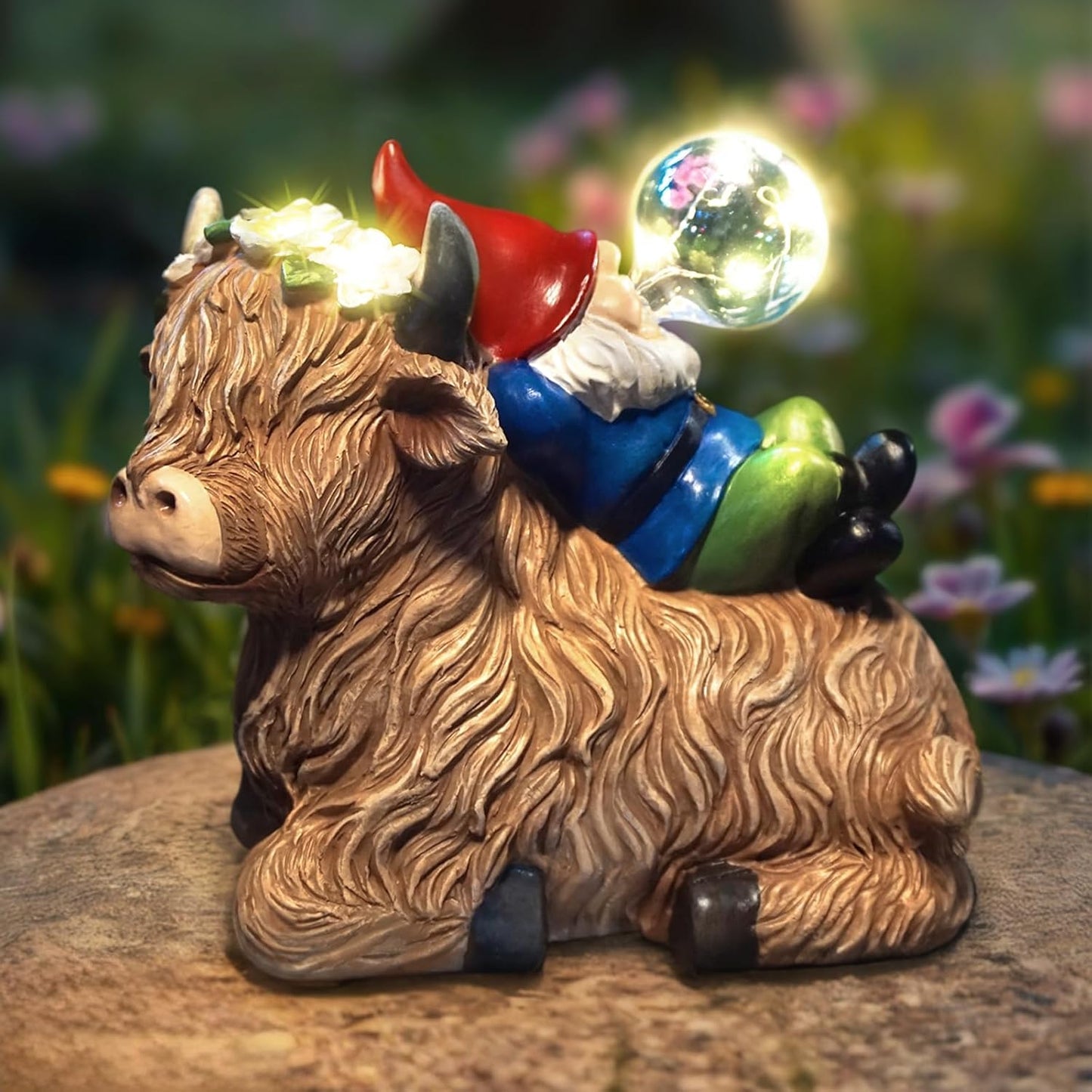 Solar Highland Cow Gnome Garden Decor Statue, Outdoor Funny Solar Light Decoration for Yard, Patio, Lawn, Unique Housewarming, Birthday Gift for Women, Mom, Grandma