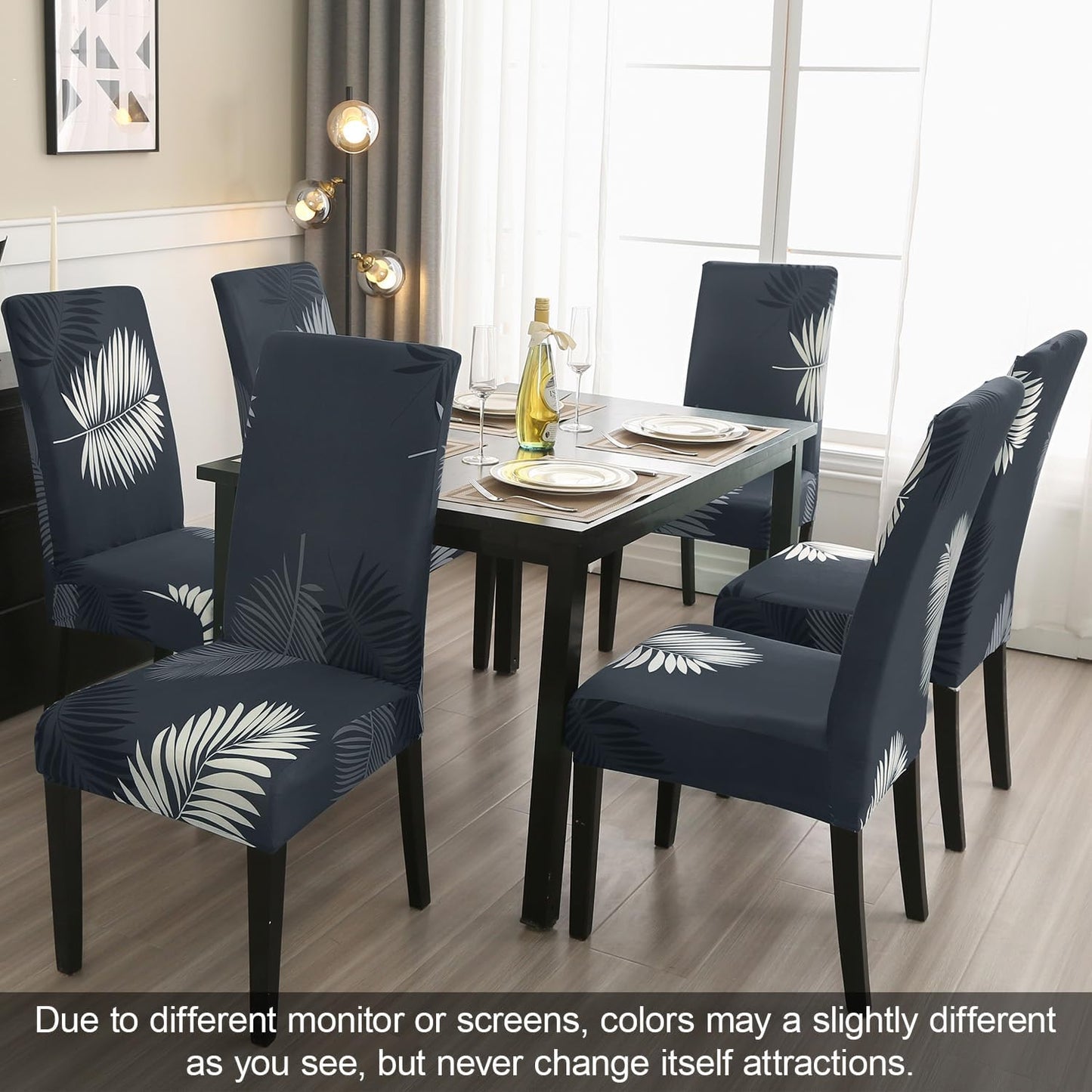 JQinHome Chair Covers for Dining Room Set of 6, High Stretch Removable Washable Parsons Chair Slipcover for Home Party Hotel Wedding Ceremony (Plume Black,6PCS)