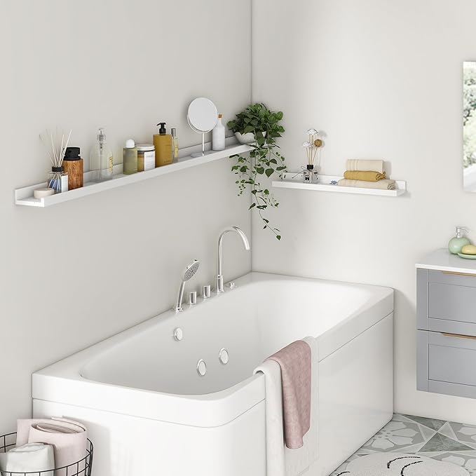 Picture Ledge Shelf, Floating Shelves Set of 2, Solid Pine Wood 72'' Long Large Nursery Book Shelves for Toys Storage, Kids Bookshelf for Living Room Bedroom Decor Books Photo Frames, White