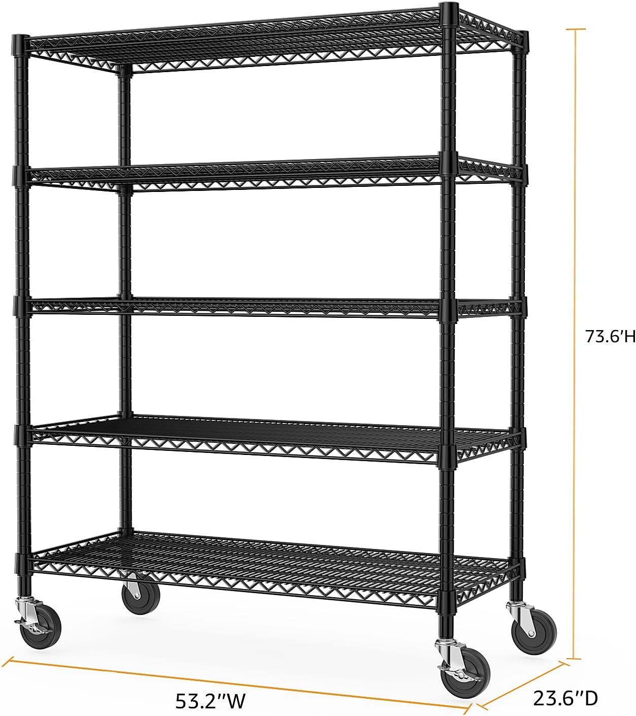 Garage Shelving 5 Tier Industrial Metal Shelving Units for Commercial, Basement, Pantry, Warehouse, School, Black Heavy Duty Easy Assembly 23.6" D x 53.2" W x 73.6" H