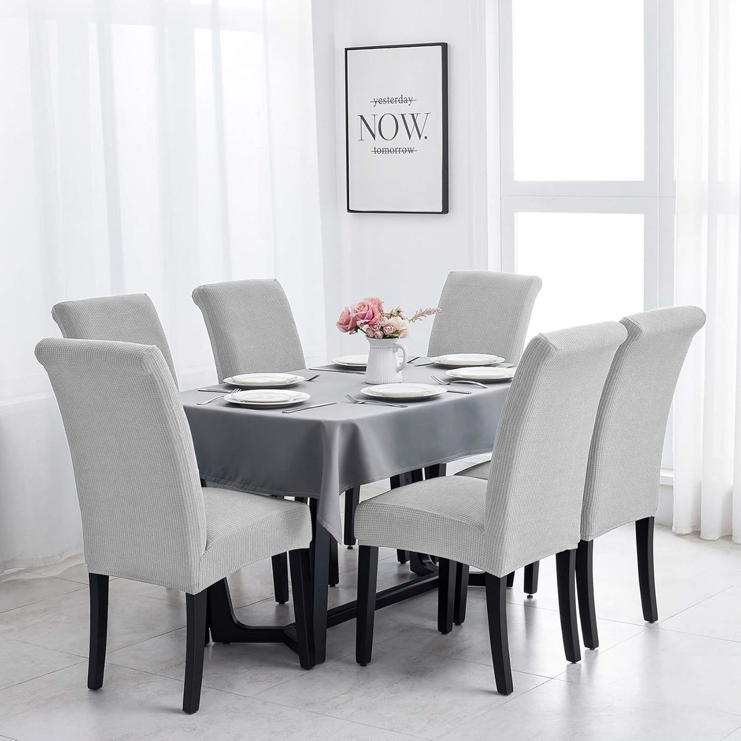 Joccun Chair Covers for Dining Room Set of 2,Dining Chair Slipcovers Stretch Dining Room Chair Covers Seat Protector,Washable Parsons Chair Cover for Home,Hotel,Banquet(Silver,2 Pack)