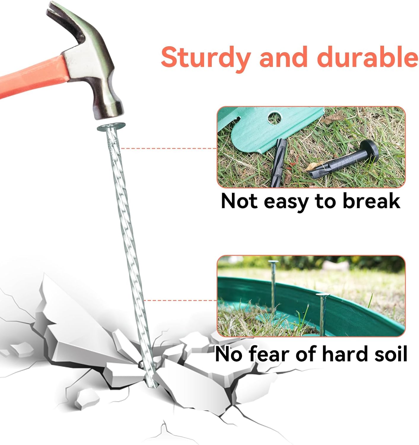 8" Heavy Duty Spiral Landscape Spikes - Solid Galvanized Metal Garden Stakes for Fixing Paver Edging, Weed Barriers, Artificial Turf, Tent and More (50)