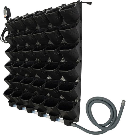 36 Pockets Hanging Planter Bags, Vertical Wall Mounted Plant Planting Grow Bags, Stackable Wall Planter with Timer, Self Watering Hanging Planters for Outdoor Indoor Garden-Black