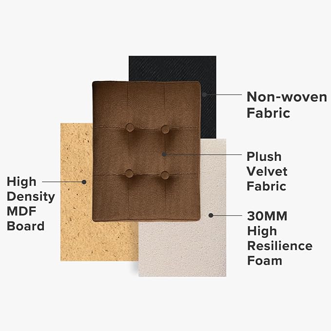 LINMAGCO Storage Ottoman Folding Foot Stool Foot Rest with Side Pocket Modern Ottoman with Storage Short Sofa Stool Linen Cloth 17x13x13(Brown)