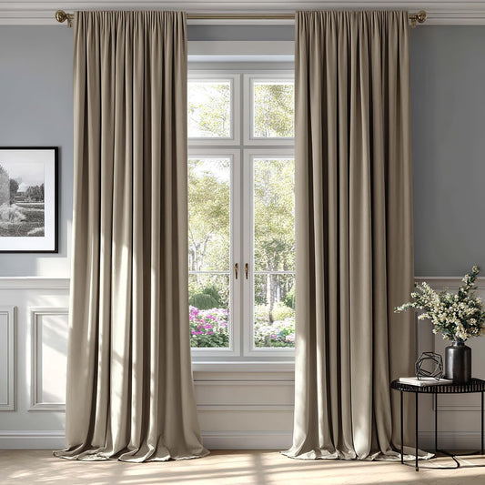 MIULEE Taupe Velvet Curtains Thermal Insulated Blackout Curtain Drapes for Bedroom Living Room Darkening 108 Inches Long Curtains Panels Rod Pocket Set of 2