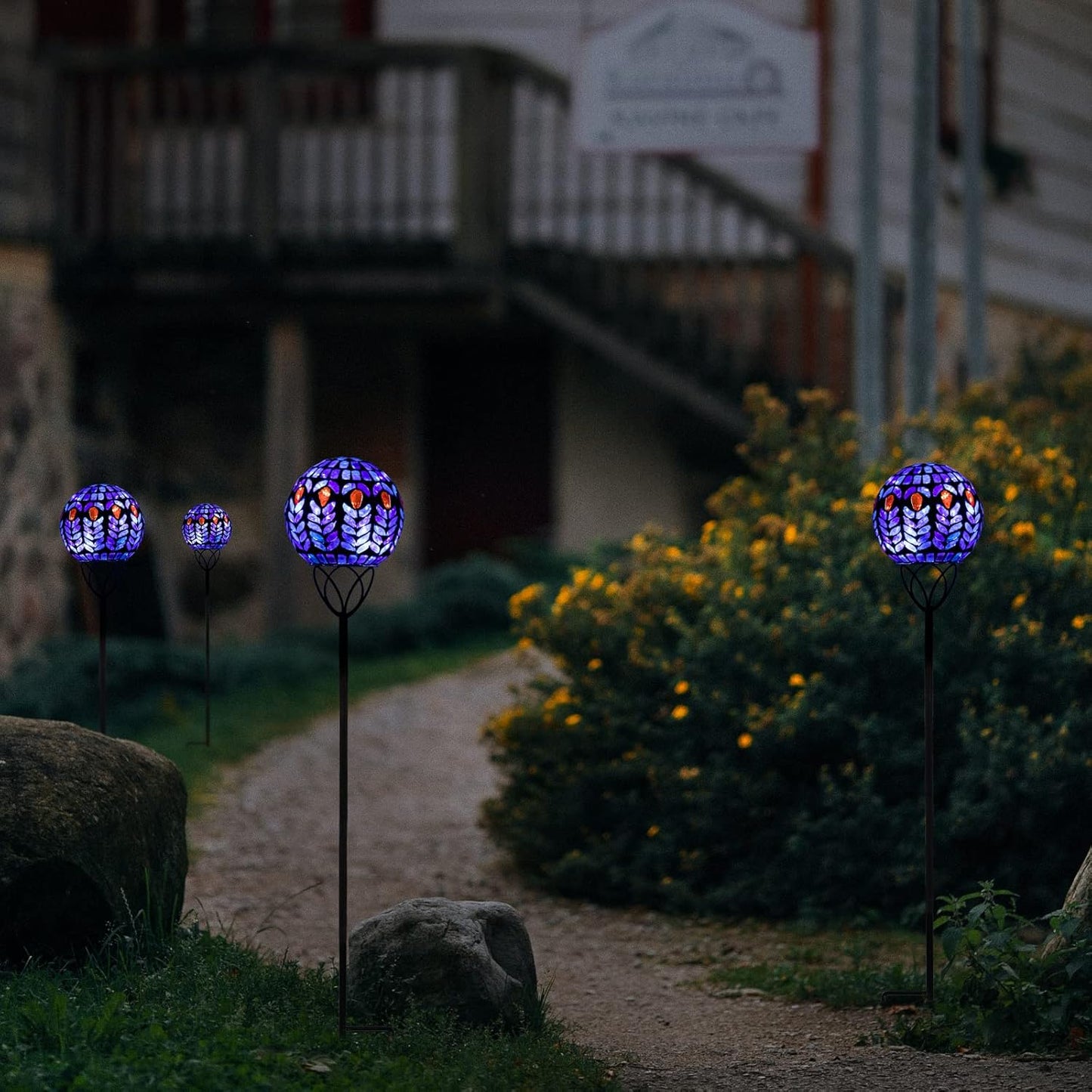Afirst Solar Outdoor Garden Lights Decorative - Mosaic Solar Stakes Gazing Ball Waterproof Outdoor Lights Stakes for Pathway Yard Lawn Decoration(Multi)