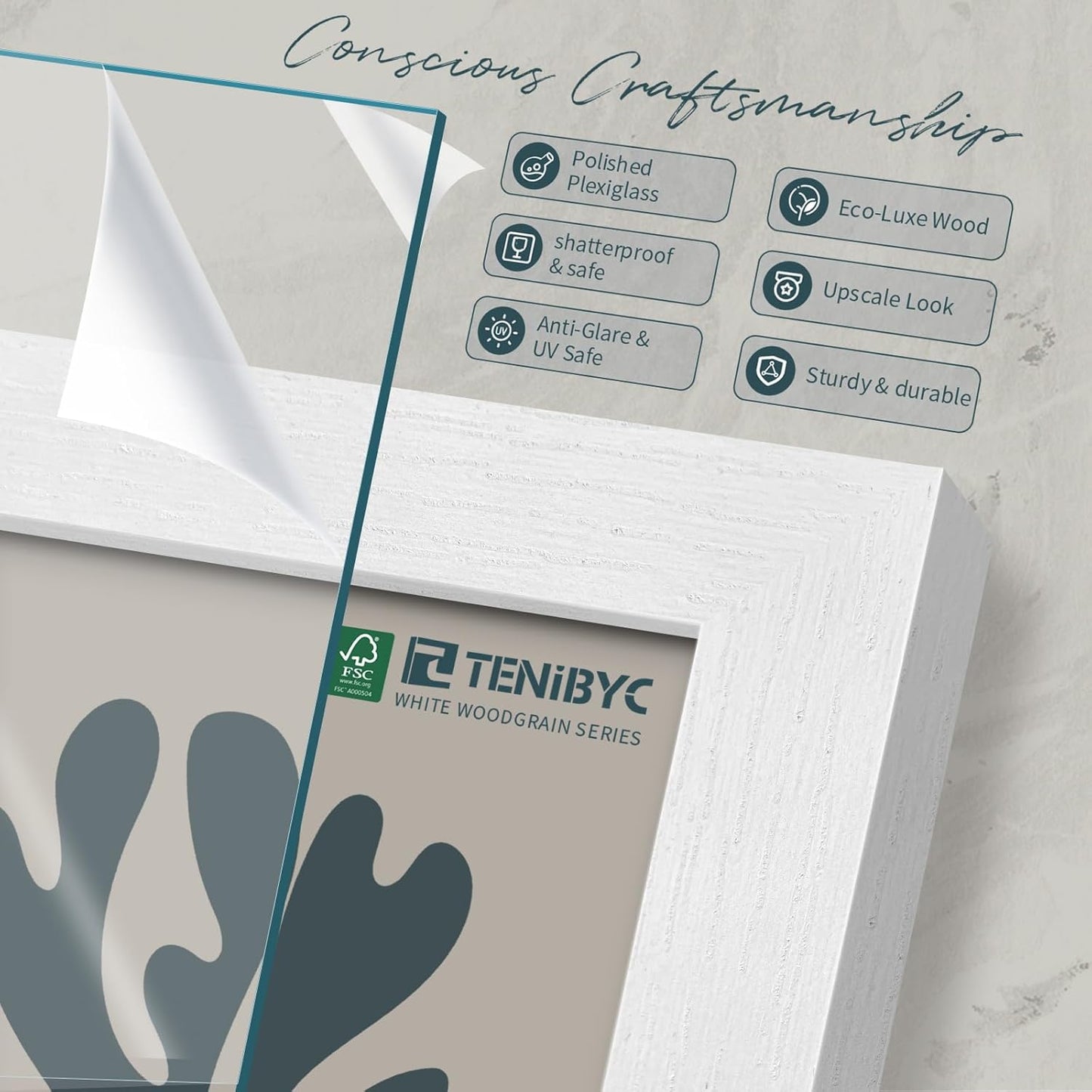 20x24 Picture Frame Set of 3, Textured White Solid Wood Poster Frame, Wall Gallery Frame