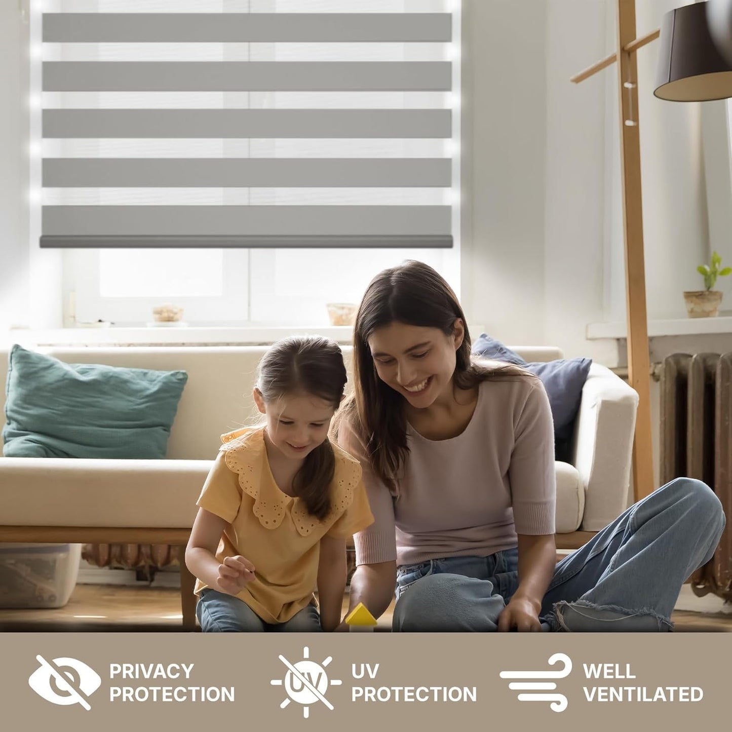 HESTIA Cordless Zebra Blinds Light Filtering Roller Shades UV Blocking Blackout Privacy Indoor Window Shades for Home Office Day and Night, Brown,50" W x 60" H