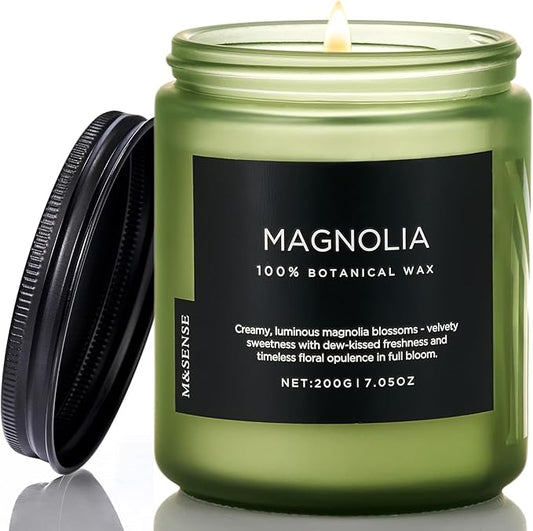 M&SENSE Magnolia Jasmine Scented Candle, 7.05oz 50 Hours Long Lasting Clean Non Toxic All Natural Soy Wax Candle for Relaxing & Stress Relief, 2 Wick Spring Fragrance Gifts for Home Decor