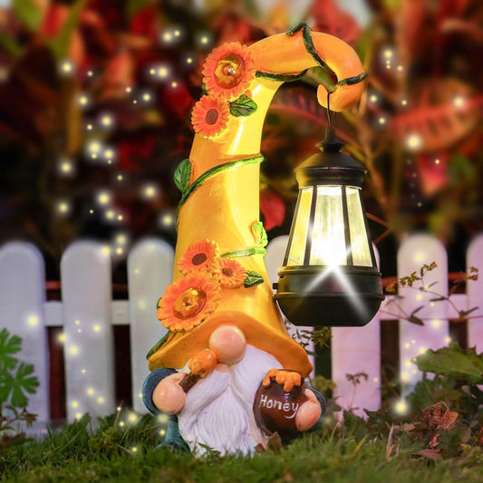 Fall Decorations for Home Porch 12" Solar Fall Gnome Sunflower Garden Statues Honey Bee Jar Decor with LED Lantern Outdoor Gnomes Decorations Patio Yard Balcony Art Birthday Gifts for Mom Grandma