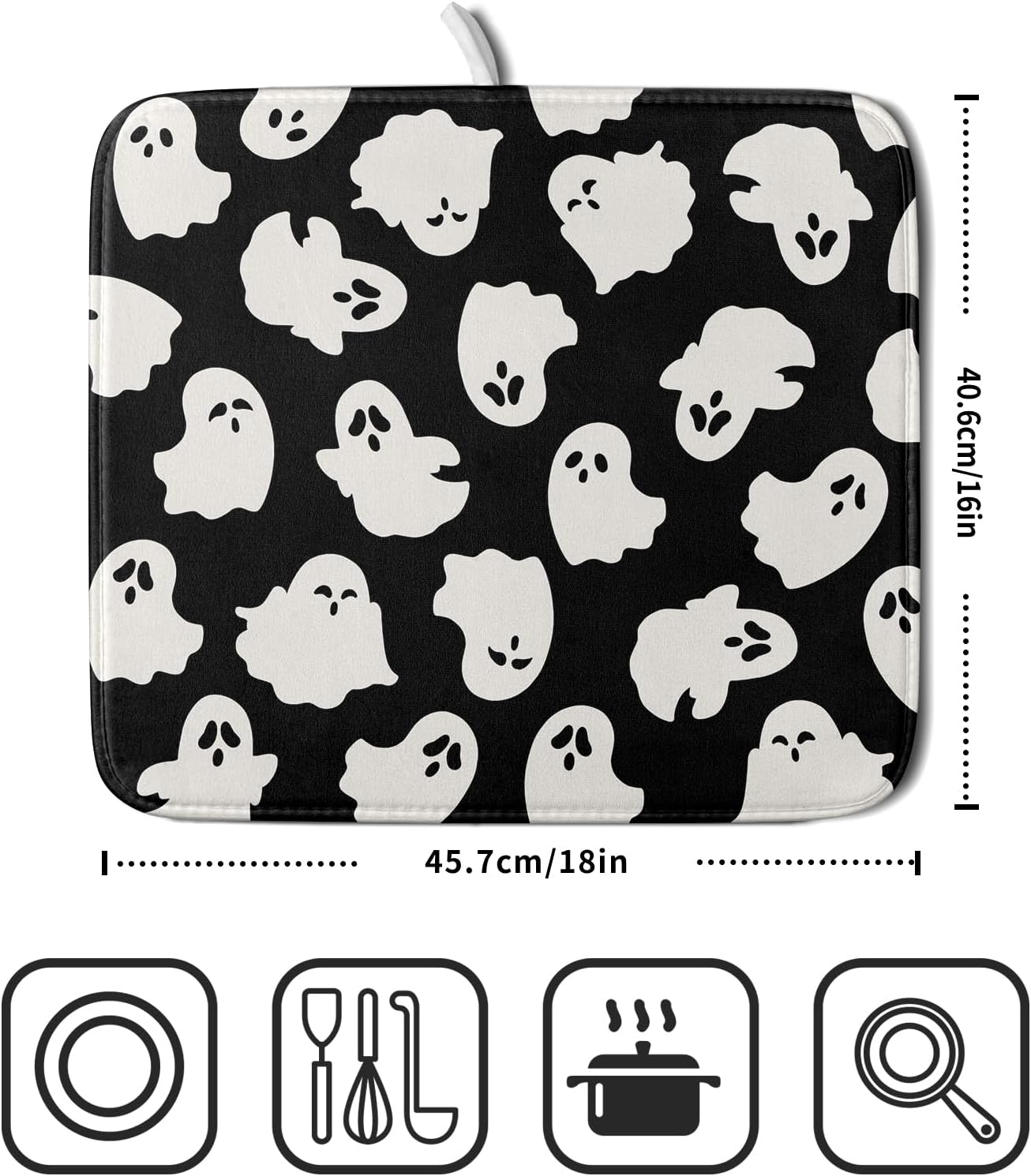 Halloween Dish Drying Mat for Kitchen Counter Cute Ghost Holiday Super Absorbent Reversible Microfiber Kitchen Countertop Protector Dishes Pad Small 16x18 inch