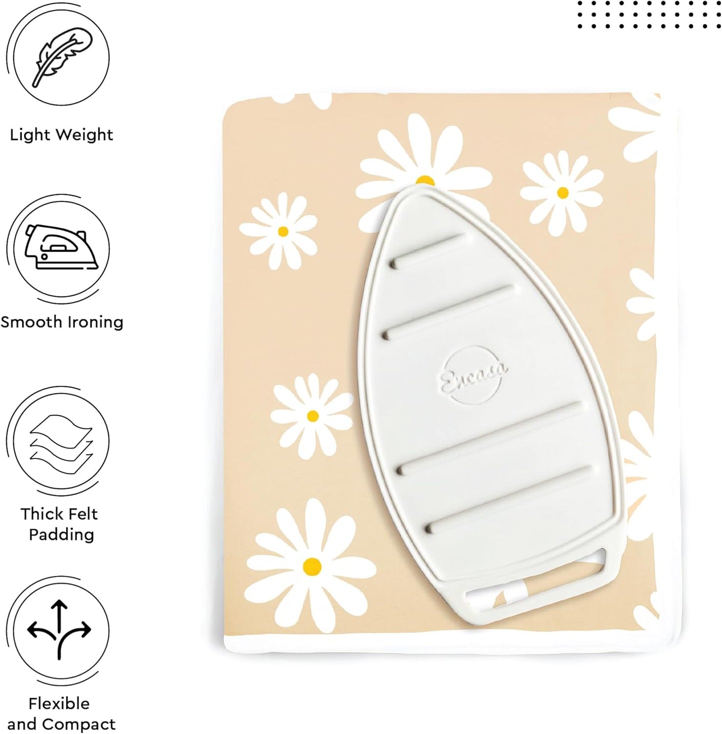Encasa XO Ironing Mat/Pad (Large 48"x28") with 3mm Padding & Silicone Iron Rest for Steam Pressing on Tabletop or Bed - Heat Resistant, Portable, Quilting & Travel Blanket - Daisy Beige