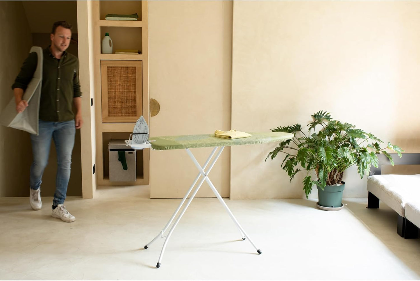 Brabantia Size A Compact Small Ironing Board (43x12 in) 7 Height Options, Adjustable Steam Iron Rest Holder (Calm Rustle) Non-Slip Feet, Anti-Collapse Child Locks