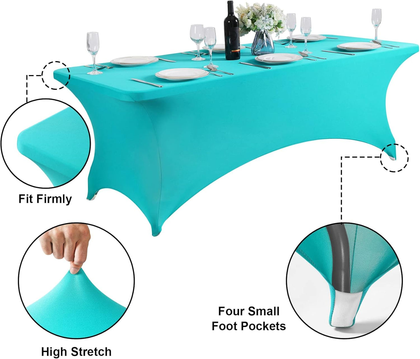 SuperO Waterproof Spandex Table Cover for 8FT Table Universal Fitted Stretch Tablecloth for Party, Banquet, Wedding and Events-Turquoise